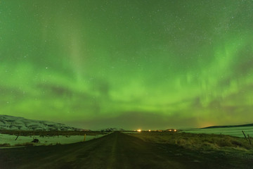 Northern light aurora borealis in clear sky night in iceland.natural landscape of light phenomenon in iceland.