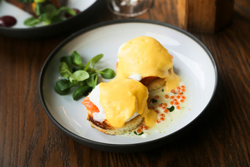 Eggs Benedict with smoked salmon and caviar