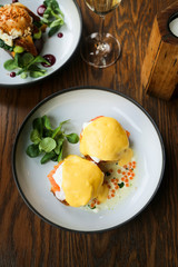 Eggs Benedict with smoked salmon and caviar