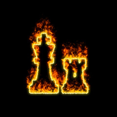 The symbol chess burns in red fire