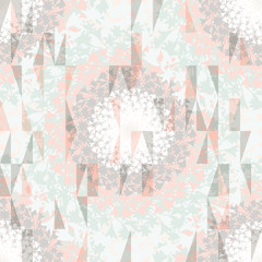 Abstract floral geometric seamless pattern with flowers and triangles. Psychodelic pattern in light pastel  for textiles, sportswear, swimwear, paper, web, apparel.