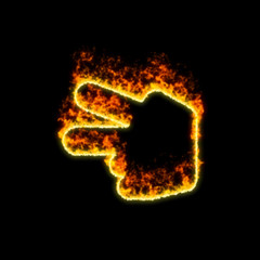 The symbol hand scissors burns in red fire