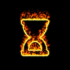 The symbol hourglass start burns in red fire