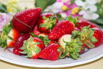 close up of fresh natural strawberry fruit, fresh strawberries in spring