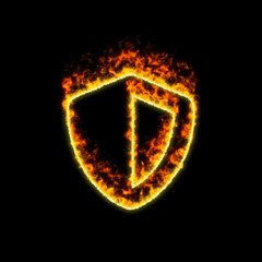 The symbol shield burns in red fire