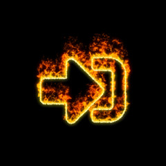Fototapeta premium The symbol sign enter (in) burns in red fire