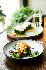 Poached egg on toast with eel