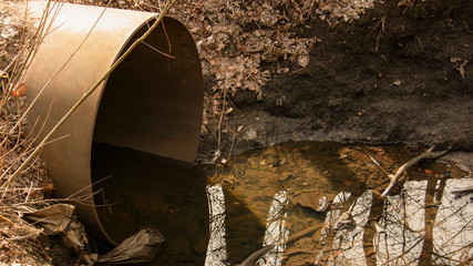 Drainpipe, sewage system, environmental pollution, water poisoning, landfill, sewage, diseases, garbage, river pollution, large pipe, metal pipe