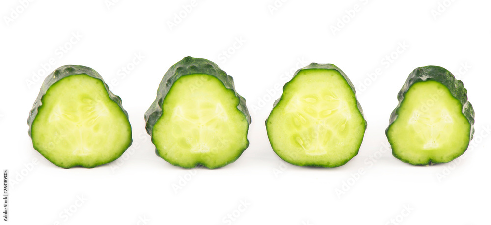 Poster the cucumber slicedon white background clipping path