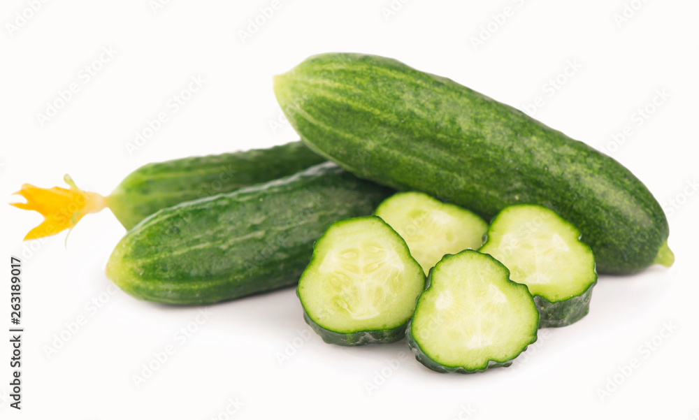 Poster the cucumber slicedon white background clipping path