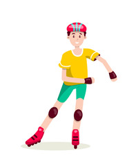 Fototapeta na wymiar Boy roller skating flat character