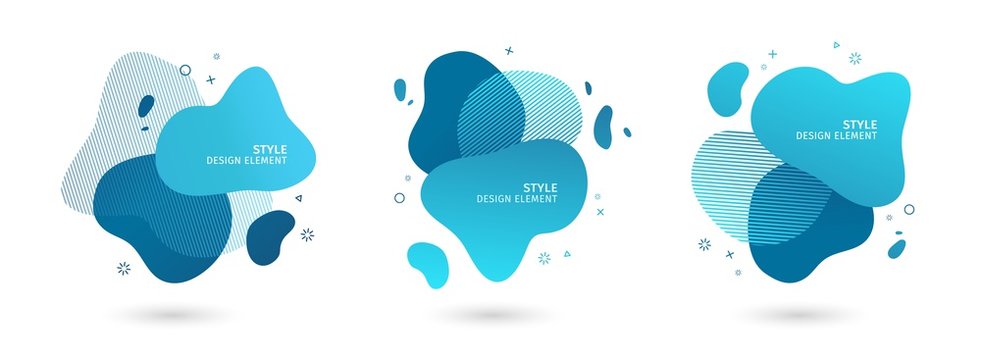 Set of abstract modern graphic elements. Dynamical blue forms and line. Gradient abstract banners with flowing liquid shapes. Template for the design of a logo, flyer or presentation. Vector