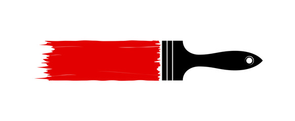 Logo or emblem of painting, repair, brush painting. Black brush pen and red paint trace. - 263189809