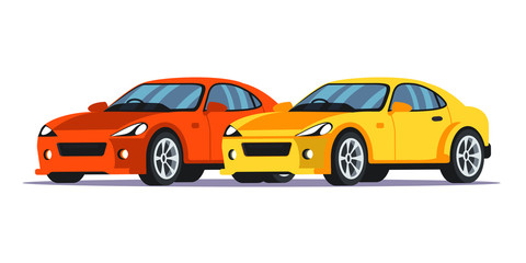 Luxury red and yellow cars flat illustration