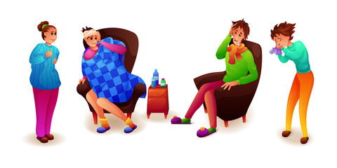 Sick flat characters set