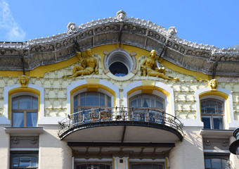The former profitable house of the merchant Ivan Isakov was built in the modernist style in 1904-1906 by the design of the architect Lev Kekushev. Russia, Moscow, April 2019.
