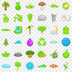 Green leaf icons set. Cartoon style of 36 green leaf vector icons for web for any design