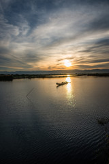 Strolling by boat in Inle Lake, Myanmar.