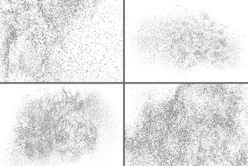 Black Grainy Texture Isolated On White Background. Dust Overlay. Dark Noise Granules. Digitally Generated Image. Set Vector Design Elements, Illustration, Eps 10.