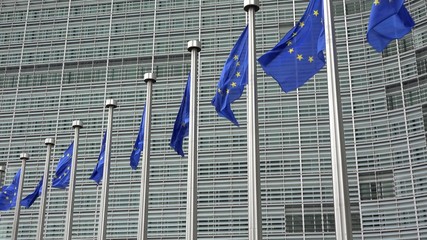 EU flags waving in front of European Commission