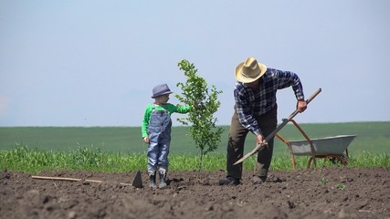 Grandfather and grandson plant a tree together, remove the gap generation