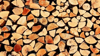 Zoom in stack cut fire wood detail