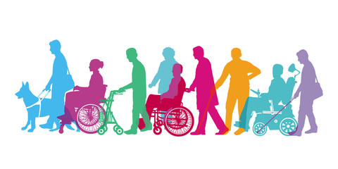 Behinderte  Personen mit Gehhilfen, Isoliert - obrazy, fototapety, plakaty