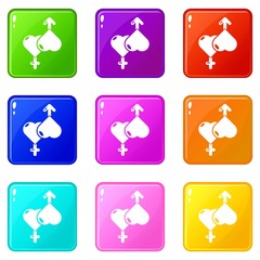 Love male female icons set 9 color collection isolated on white for any design