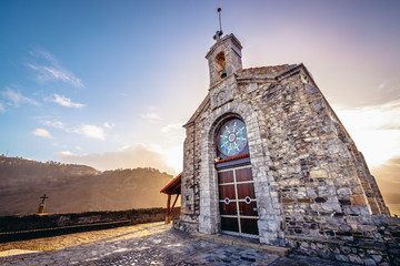 Chapel of San Juan de Gaztelugatxe hermitage on a small isle on the Atlantic shore in Biscay region...