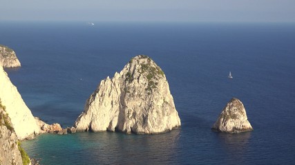 Cape Keri rocks limestone cliffs out from the sea, Zakynthos island