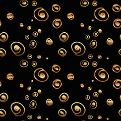seamless hand-drawn golden pattern with circles.vector illustration on black background