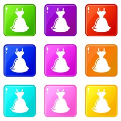 Wedding dress icons set 9 color collection isolated on white for any design