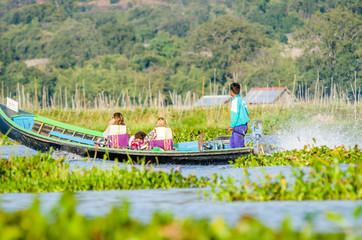 Strolling by boat in Inle Lake, Myanmar.