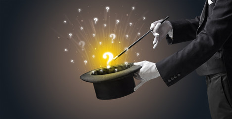 White gloves from a cylinder conjure lighting question signs