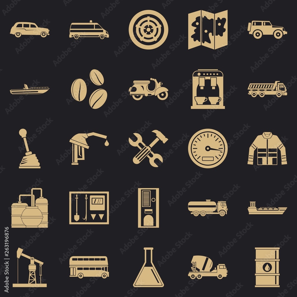 Poster gas station icons set. simple set of 25 gas station vector icons for web for any design