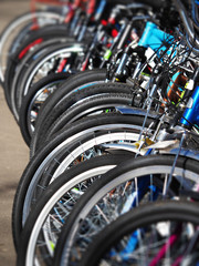 Fototapeta na wymiar Vertical row of bicycles sport activity background