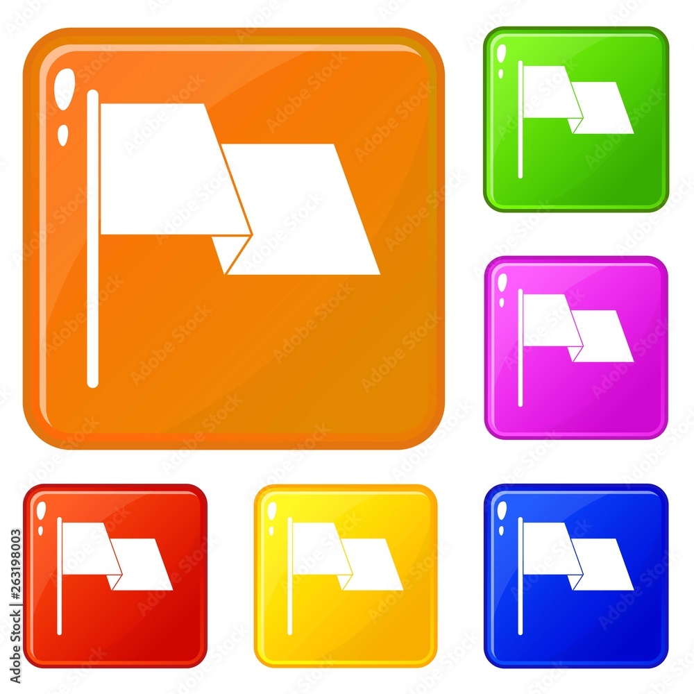 Poster waving flag icons set collection vector 6 color isolated on white background