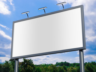 3D rendering of blank billboard (empty advertisement) with city background. Empty mockup template