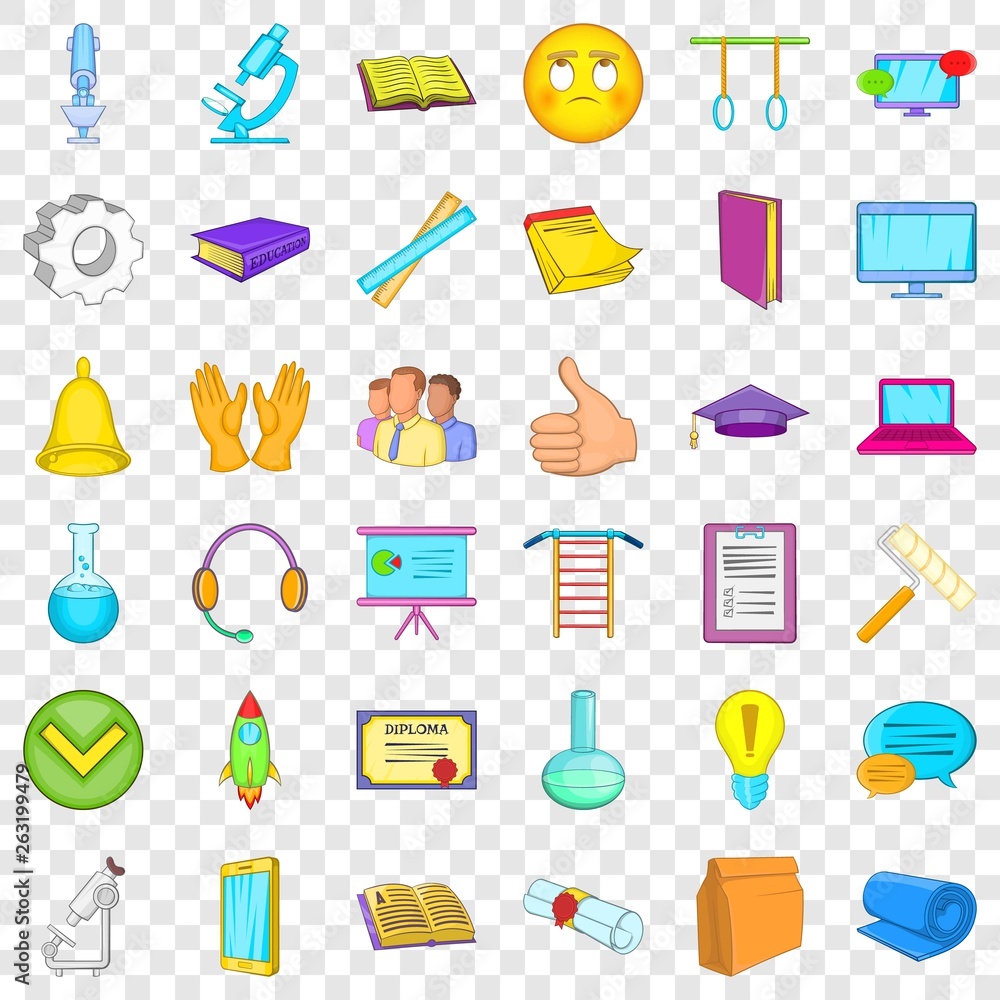 Poster internet learning icons set. cartoon style of 36 internet learning vector icons for web for any desi