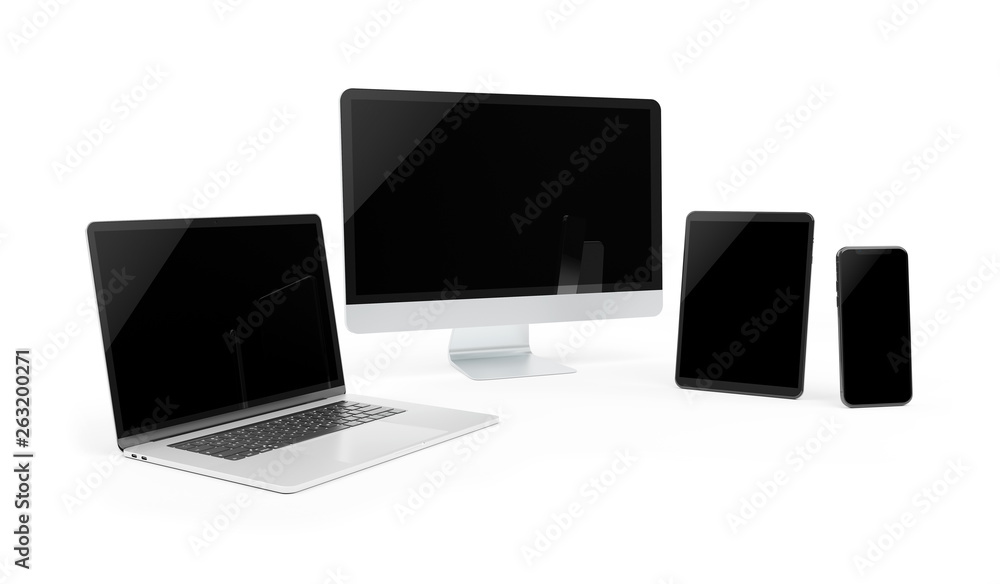 Aufkleber modern devices isolated on white background 3d rendering