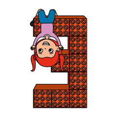 little girl with number three and toy pieces