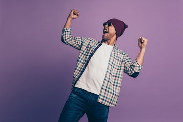 Photo portrait of cheerful rejoicing delightful handsome carefree attractive youngster youth ...
