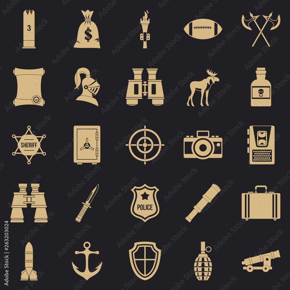 Poster guns icons set. simple set of 25 guns vector icons for web for any design