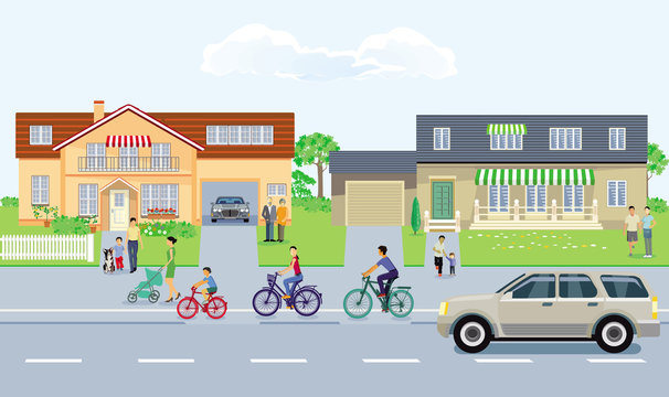 Stadt mit Radfahrer Straßenverkehr und Fußgänger