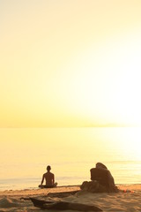 on the beach at sunset