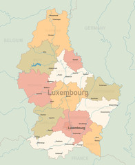 Luxembourg colored map - highly detailed vector map with states, rivers and cities
