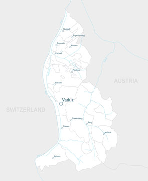 Liechtenstein vector map with borders, rivers and sities