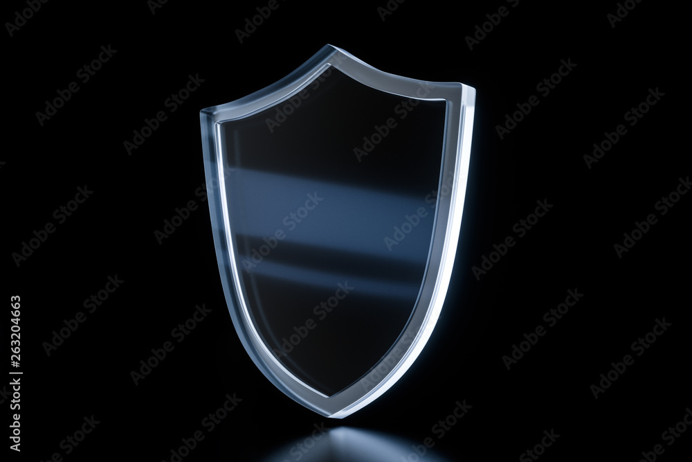 Poster 3d rendering, a defense shield with technological background