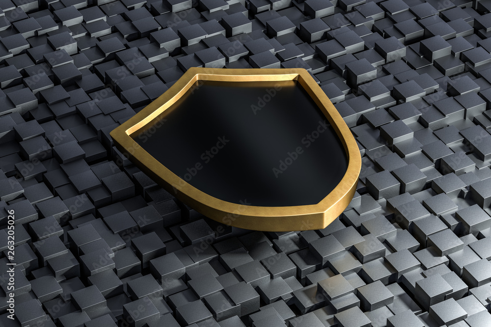 Poster 3d rendering, a defense shield with technological background