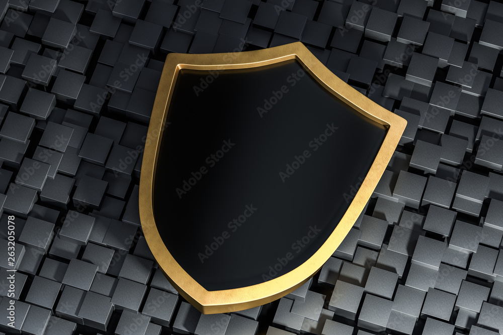 Poster 3d rendering, a defense shield with technological background